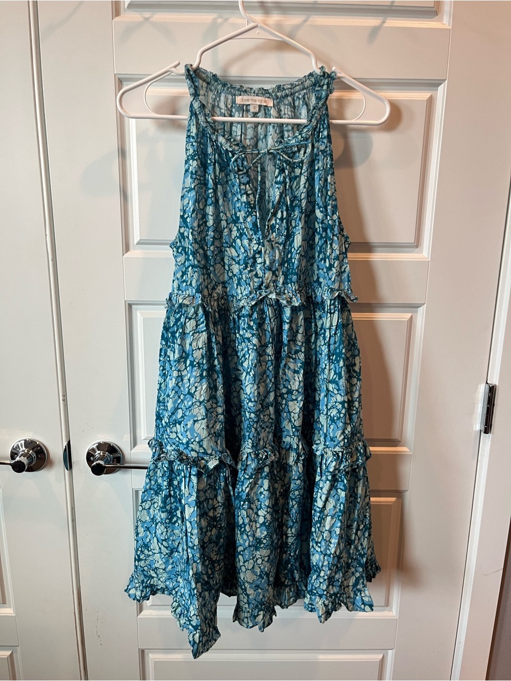 Love the Label Blue Floral Midi Dress - Lightweight Tiered Summer Dress Cotton